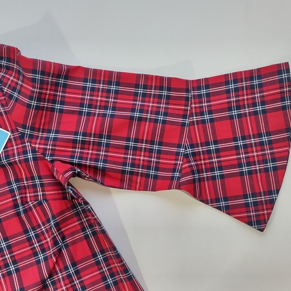 NWT Draper James Red Plaid Blouse Tunic 3/4 Bell Sleeve Ruffle Women's Large - Picture 6 of 11